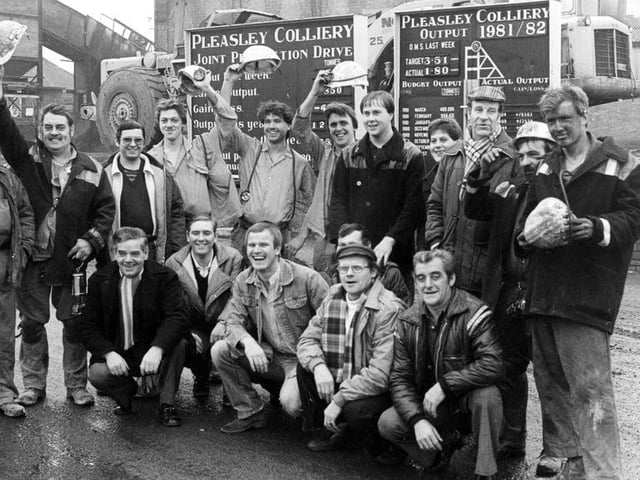 Pleasley miners celebrate results from the production year 1981/82.