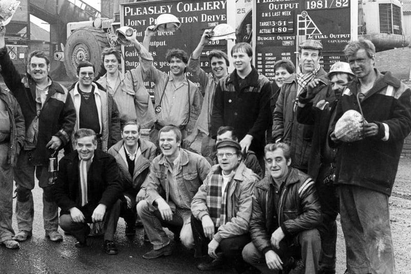 Pleasley miners celebrate results from the production year 1981/82.