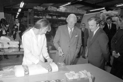 Prime Minister Ted Heath taking a tour of a Kirkby factory during the seventies.