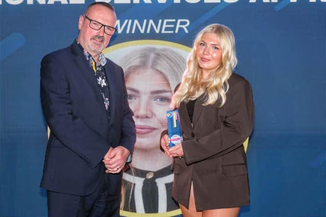 Professional Services Apprentice of the Year, Abbie Willey, of Crawford & Co Surveyors with Dr Peter Dewhurst, Chair at Business Peak District