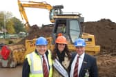Miss Mansfield and Sherwood Forest Jane Hatfield pictured with Mansfield Bowling Club's vice-chairman Graham Headworth, left, and past president Mike Lake as work starts on their new green at Queen Elizabeth's School.