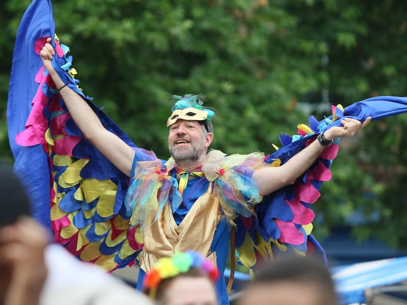 Mansfield Carnival, this stilt artist joined in with the dancing.