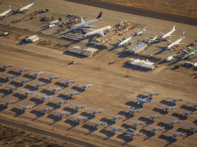 These astounding images show billions of dollars worth of aircraft parked up and disused due to COVID-19 travel restrictions.