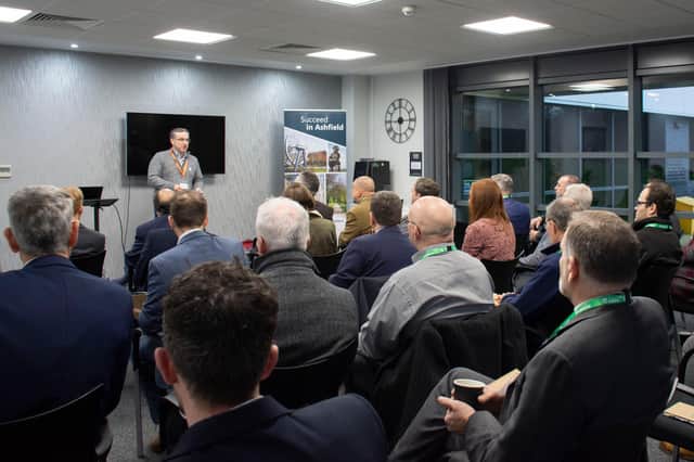 Coun Matthew Relf, Cabinet member for planning and regeneration, talks to business leaders at Ashfield District Council's networking event.