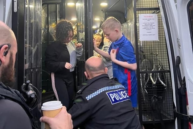 The children and young people got to inspect the back of a police van, complete with mini custody cell.