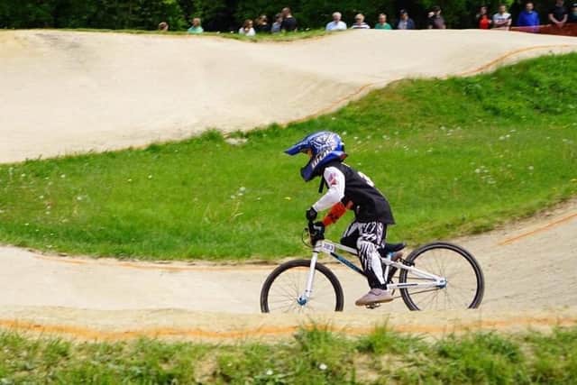 Ezra in action on the track.