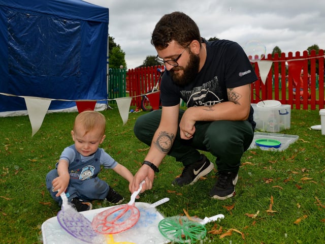 Mansfield Summer Festival at Titchfield Park, Stuart Prady with 18 month old Albert Prady