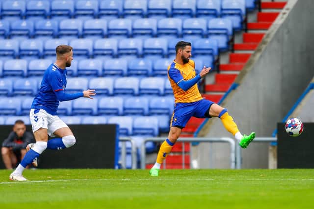 Stephen McLaughlin in action at Oldham Athletic last Saturday.