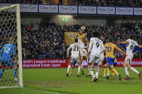Stags attack during the Sky Bet League 2 match against MK Dons FC at the One Call Stadium, 05 March 2024Photo credit : Chris & Jeanette Holloway / The Bigger Picture.media