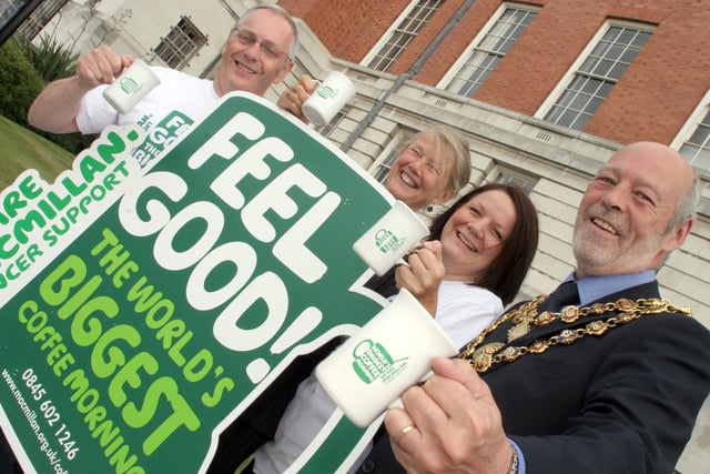 Macmillan Cancer Relief launched the 2009 World's Biggest Coffee Morning campaign with the town Mayor. l-r: Steve Loane, Area Fundraising Manager with Inger Kitch, Rebecca Staden, fundraising Manager and Adrian Kitch Town Mayor