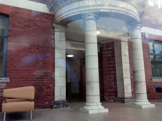 Furniture in place in the main atrium next to the former girls' high school frontage.