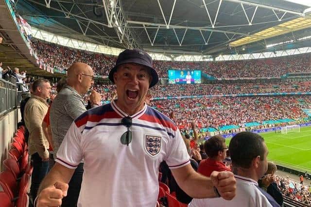 JULY - Mansfield Woodhouse millionaire Gareth Bull cheering on England at the final of the Euros against Italy at Wembley.
