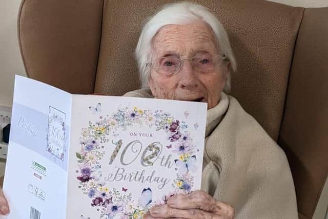 Stella celebrating her 102nd birthday at her home Alexandra House Care Home in Eastwood.