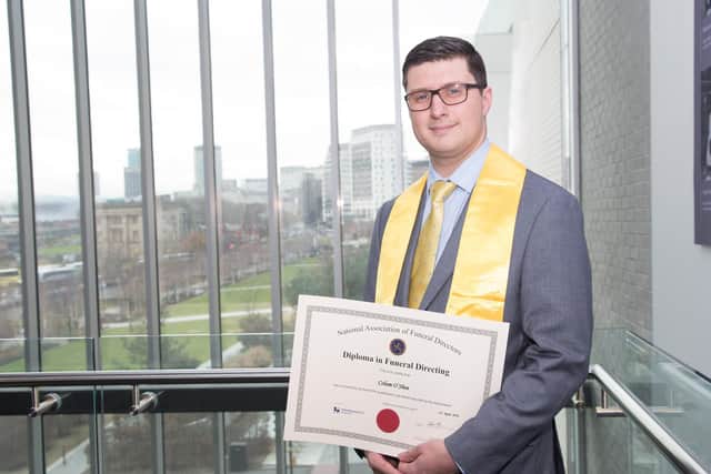 Colum O’Shea is now one of the youngest examiners for The National Association of Funeral Directors (NAFD)