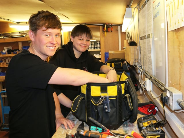 Carpentry students Joshua Dykes (left) and Michael Ward (right) in the maintenance unit