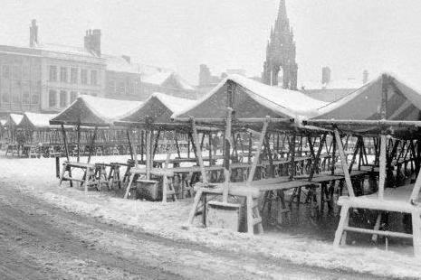 An empty Mansfield marketplace after the weather forced stall holders to stay at home.