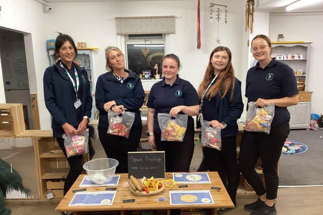 Staff at Cherubs Edwinstowe with their well-being bags after Tuesday nights staff meeting.