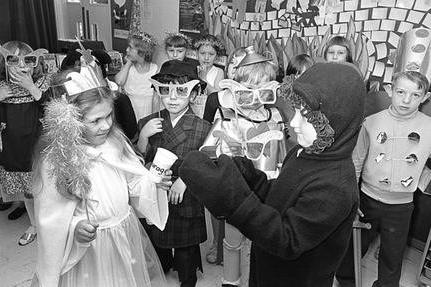 Youngsters were ready for their school show in 1980.