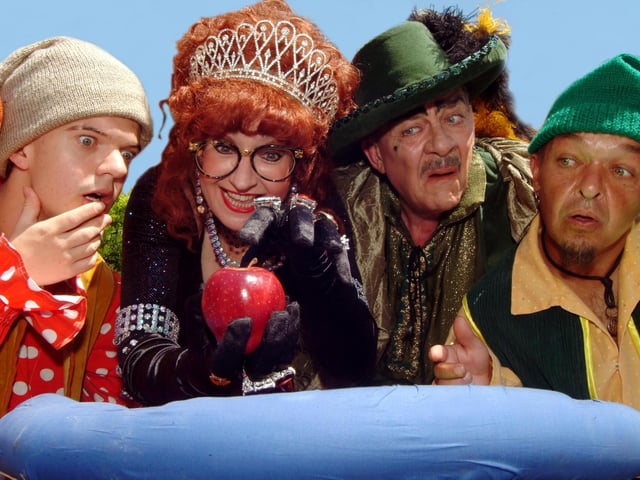 Mansfield Palace Theatre launched Snow White and The Severn Dwarfs in 2006. Pictured L to R; Dean Whatton who plays one of the dwarfs, Su Pollard as the Wicked Queen, Henchman Shaun Curry and dwarf Dan Blackner.
