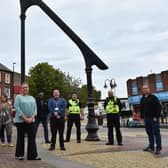 Councillors Samantha Deakin and David Hennigan with Ashfield council officers at the sundial on Portland Square, Sutton