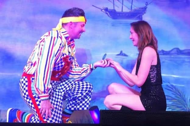 Adam Moss proposed to his girlfriend Karen Tomkins during Peter Pan at Mansfield Palace Theatre in 2016.