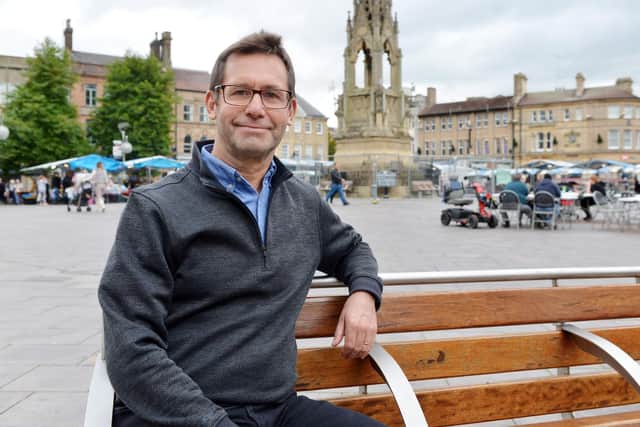 Andy Abrahams, Mansfield mayor, in Market Square.