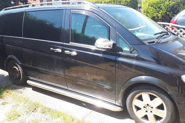 Jamie Sutherland's Mercedes Viano MPV car, which has been sat on his driveway since the pothole accident in January.