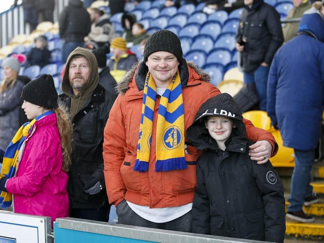 Stags fans watch the Sky Bet League 2 match against Crewe Alexandra at the One Call Stadium.