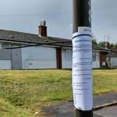 The planning application notice on Briar Close, Shirebrook (photo: Bolsover District Council)