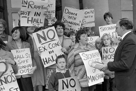Hall Street Hostel Protest in Mansfield in 1980.The protest occurred during a time of significant social and economic unrest in the UK, marked by high unemployment and industrial decline. The hostel has since closed.