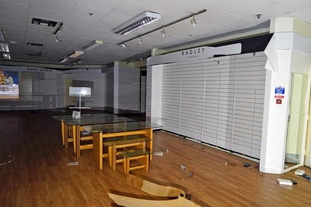 The former Radley concession area inside Beales on Queen Street, Mansfield. Year: 2023.