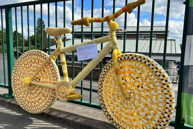 Yarn bombed bike in Forest Town
