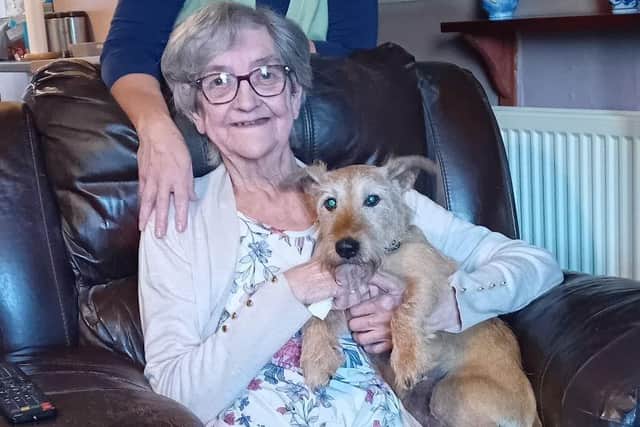 Sue with Bob, who has become a big part of her visits from befriender Sue. Photo: Submitted