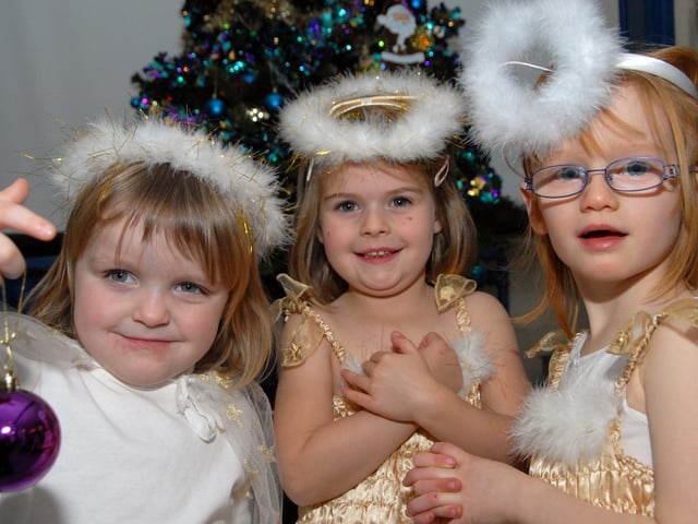 Newstead Primary School, Foundation Unit Nativity, The Sleepy Shepherd in 2010.  Pictured from the left are; Grace Proctor 3, Evie Nutthal 4 and Ashleigh Pearl aged 3.