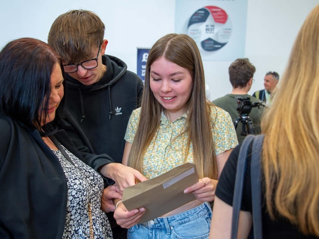 Samworth Church Academy student Lucie Hall celebrates with her mum and brother on results day.