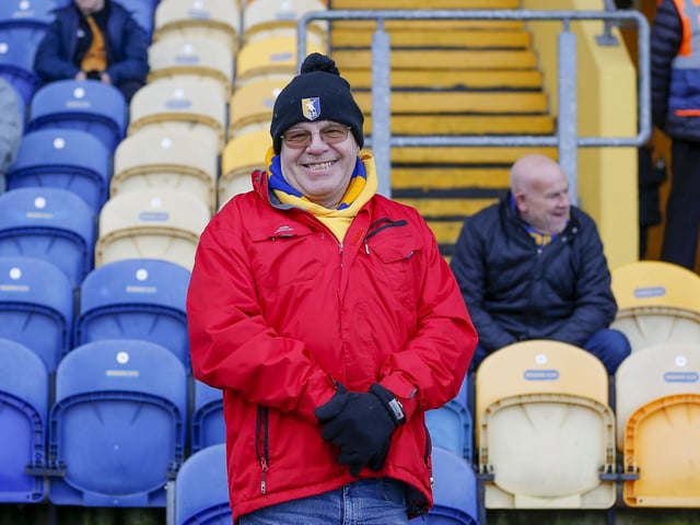 Stags fans watch the Sky Bet League 2 match against Crewe Alexandra at the One Call Stadium.