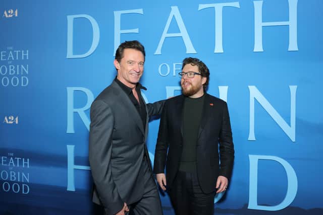 (L-R) Hugh Jackman and Michael Sarnoski attend A24's "The Death Of Robin Hood" world premiere at AMC Lincoln Square 13 on June 10, 2026 in New York City. (Photo by Stephanie Augello/Getty Images)