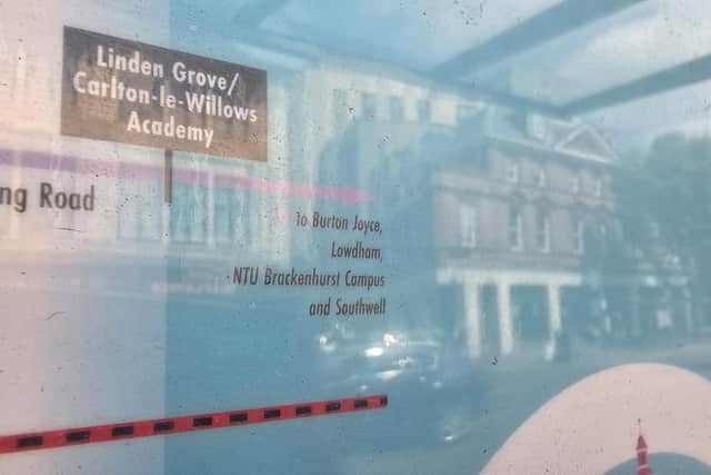 A bus information display showing a route to Southwell