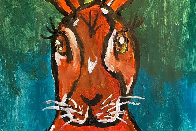 A painting of a hare by Nancy Moody in the children’s portrait of an animal category.