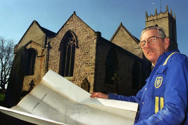 Volunteer Basil Fitzgeorge at Loversall church, 1997.
