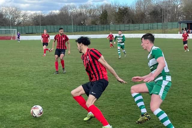 Action from Shirebrook's game with Dronfield Town on Saturday.