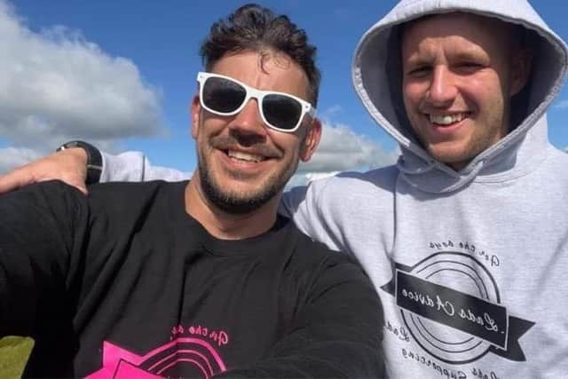 Gav Topley with group member, Tom Chantry - fundraising together for Lads' Advice.