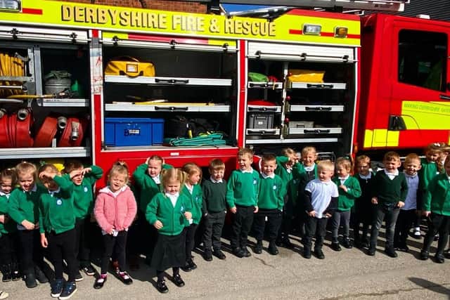 The youngsters got to see a fire appliance close up.