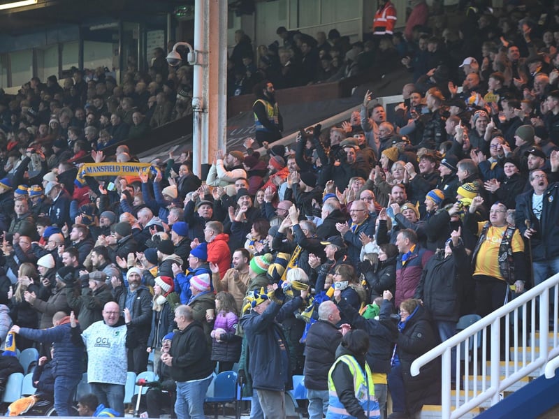 Mansfield Town fans watch the brilliant win at Peterborough United.