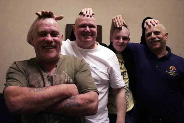2008: Pictured at a head shave event at Kimberley Miners Welfare are Jim Rice, Chris Slack, Aaron Slack and landlord John Harvey.