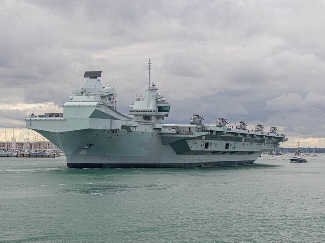 HMS Queen Elizabeth leaves Portsmouth on 9 September 2020. Pictured: View from Still & West Pub, Portsmouth of HMS QE. Picture: Habibur Rahman