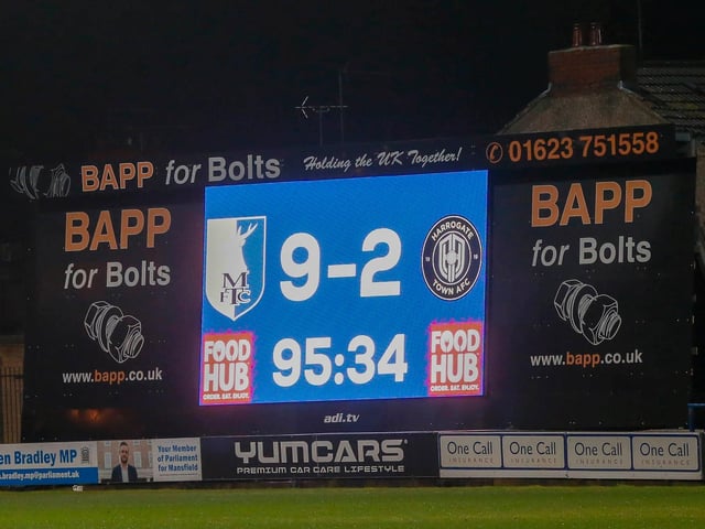 Mansfield Town's club-record equalling hammering of Harrogate Town in February.