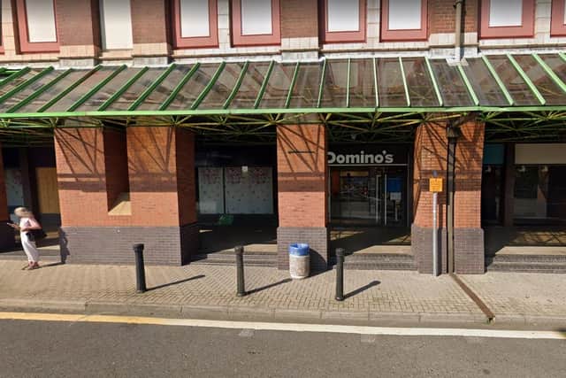 The current Mansfield town centre Domino's store, in the Rosemary Centre on Walkden Street.
