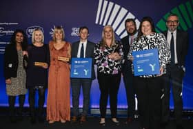 Winners Julie Bullock, Luci Windle, Jill Newbolt, Katie Crowley and Niall Horstead receive their award from the Youth Sport Trust's Roshni Mistry and Andy Barnett and Tim Hollingsworth from Sport England