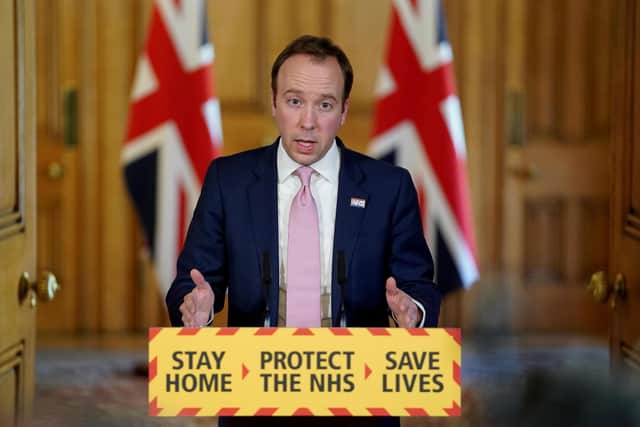 Health Secretary Matt Hancock answering questions from the media via a video link during a media briefing in Downing Street, London, on coronavirus (COVID-19). Pippa Fowles/Crown Copyright/10 Downing Street/PA Wire
